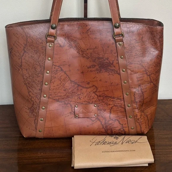 NWOT - Patricia Nash Large Leather Tote in Signature Map Print w/Dust Bag - Picture 1 of 9